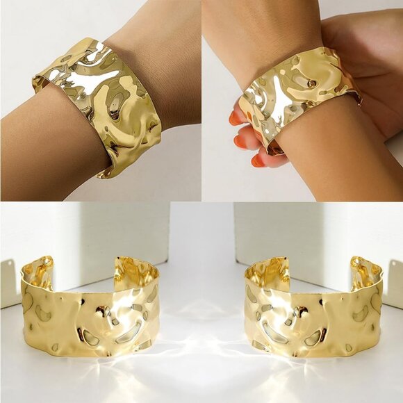 3PCS Gold Chunky Cuff Bracelets for Women Stylish Elegant Jewelry Set - Picture 4 of 7